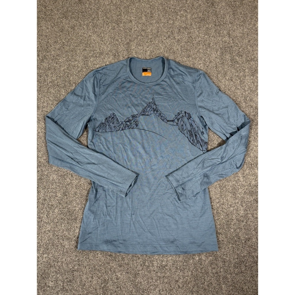 Icebreaker Merino 200 Oasis Wool Long Sleeve Shirt Mens Size Small Blue